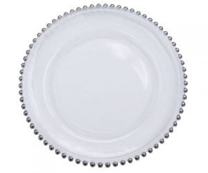 Silver beaded charger plate rental
