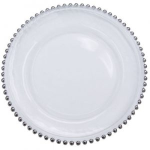 Silver beaded charger plate rental