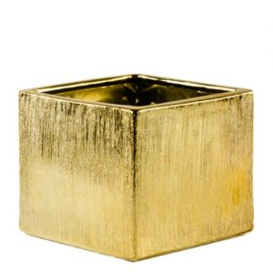 Gold Ceramic Etched Cube Vase 4"