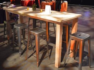 Natural wood conversation table rental