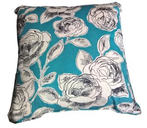 Teal With White Flowers Pillow 18" x 18"