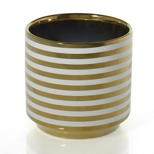 Gold and White Ceramic Stripe Spade Vase
