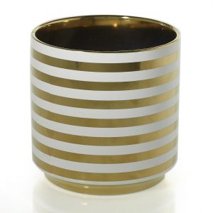 Gold and White Ceramic Stripe Spade Vase