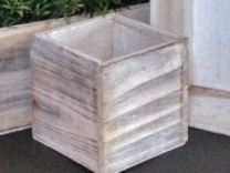White Washed Wood Box Vase 5"