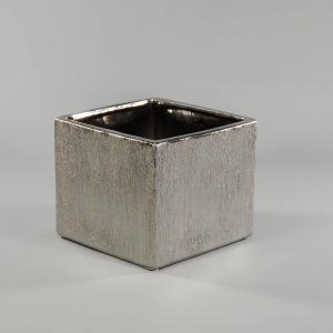 Silver Etched Cube Vase 6"