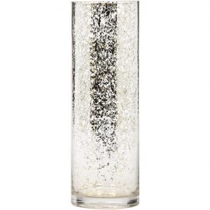 Cylinder Silver Mercury Glass Vase - 6" x 20" Tall
