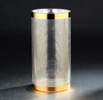 Glass Gold Cylinder Stripe Vase. 8"