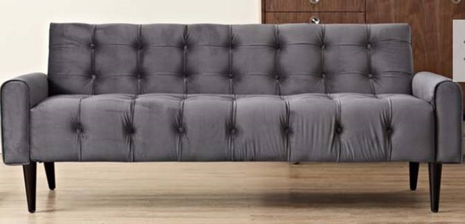 Grey Velvet Tufted Sofa