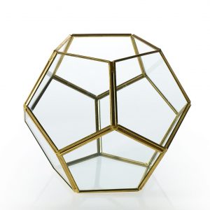 Gold Metal / Glass Geometric Candle Holder 7.5"
