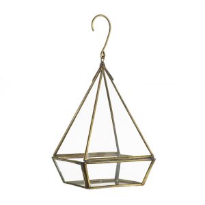 Gold Metal and Glass Hanging Lantern 8"
