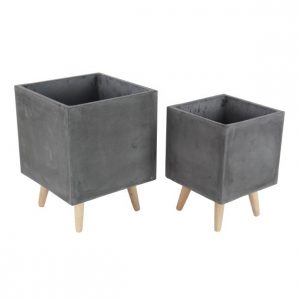 Grey Square Fiber Clay Planter (Set of 2)