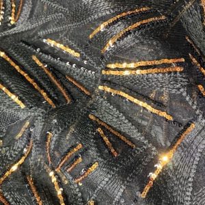 Black & Gold Sequin Wave Linen Ovelay132" comes with black luxe underlay
