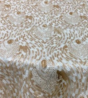 White Sequin Peacock Linen 132" Overlay