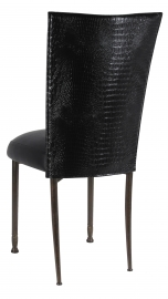 Black Croc Chair Cover with Black Leatherette Boxed Cushion on Mahogany Legs