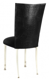 Black Croc Chair Cover with Black Velvet Cushion on Ivory Legs