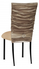 Beige Demure Chair Cover with Jeweled Band and Beige Stretch Knit Cushion on Black Legs