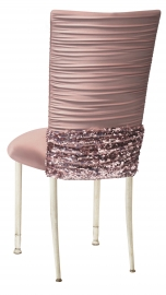 Chloe Blush Chair Cover with Bedazzle Band and Blush Stretch Knit Cushion on Ivory Cushion