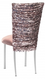 Blush Bedazzled Chair Cover and Blush Stretch Knit Cushion on Silver Legs