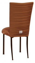 Chloe Copper Stretch Knit Chair Cover with Rhinestone Accent Band and Cushion on Brown Legs