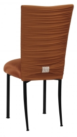 Chloe Copper Stretch Knit Chair Cover with Rhinestone Accent Band and Cushion on Black Legs