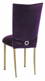 Deep Purple Velvet Chair Cover with Jewel Band and Cushion on Gold Legs