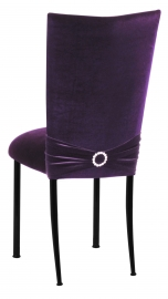 Deep Purple Velvet Chair Cover with Jewel Band and Cushion on Black Legs