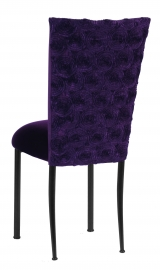 Aubergine Circle Ribbon Taffeta Chair Cover with Eggplant Velvet Cushion on Brown Legs
