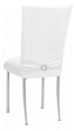 White Suede Chair Cover with Jewel Belt and Cushion on Silver Legs