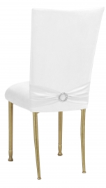 White Suede Chair Cover with Jewel Belt and Cushion on Gold Legs