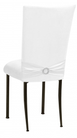 White Suede Chair Cover with Jewel Belt and Cushion on Brown Legs