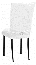 White Suede Chair Cover with Jewel Belt and Cushion on Black Legs