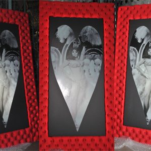 Large Red tufted picture frame rental