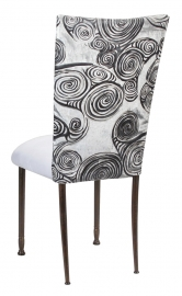 White Swirl Velvet Chair Cover with White Suede Cushion on Mahogany Legs