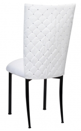 White Diamond Tufted Taffeta Chair Cover with White Suede Cushion on Black Legs