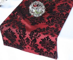 Black On Burgundy Damask Table Runner 18"x108"