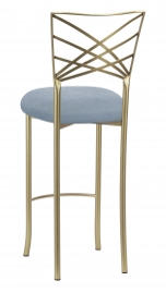 Gold Fanfare Bar Stool with Ice Blue Suede Cushion