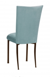 Ice Blue Suede Chair Cover and Cushion on Brown Legs