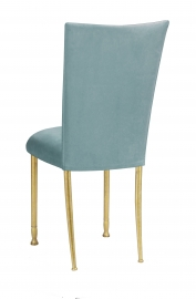 Ice Blue Suede Chair Cover and Cushion on Gold Legs