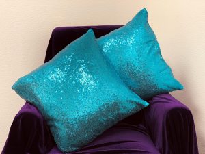 Blue Sequin Pillow 18" x 18"
