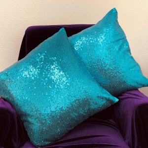 Blue Sequin Pillow 18" x 18"