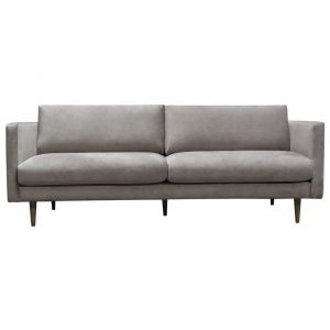 Champagne gray velvet sofa rental