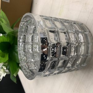 Silver mercury Waffle Cylinder Vase 5" x 5"