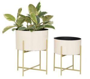 Cream Planter with Gold Stand (Set of 2)