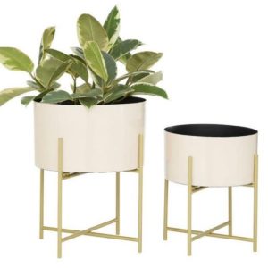 Cream Planter with Gold Stand (Set of 2)