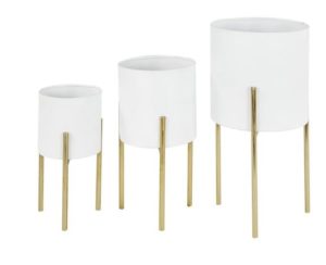 White Planters with Gold Legs (Set of 3)