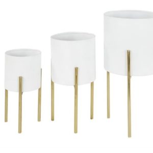 White Planters with Gold Legs (Set of 3)