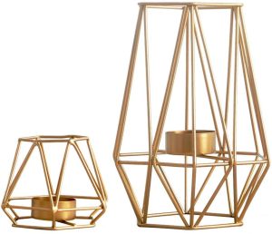 Gold Metal Geometric Candle Holder Duo for Tea Lights