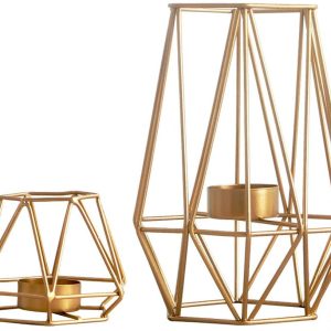 Gold Metal Geometric Candle Holder Duo for Tea Lights