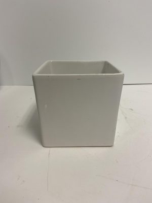 White Ceramic Cube Vase 5"