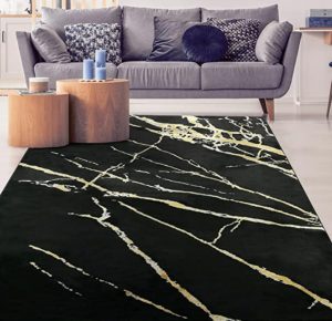 8' x 10' Black & Gold Marble Area Rug